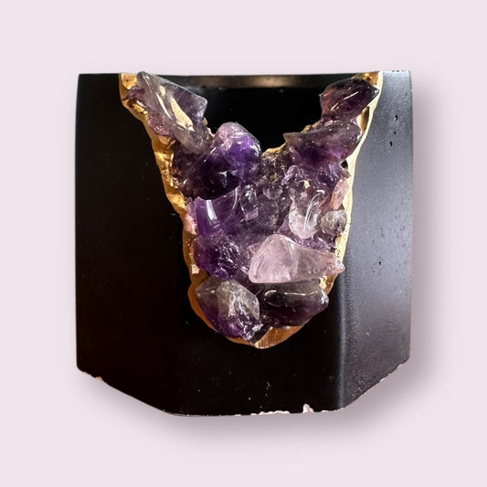 Raw Amethyst Candle Holder | Planter | Black, Black Crystal Candle