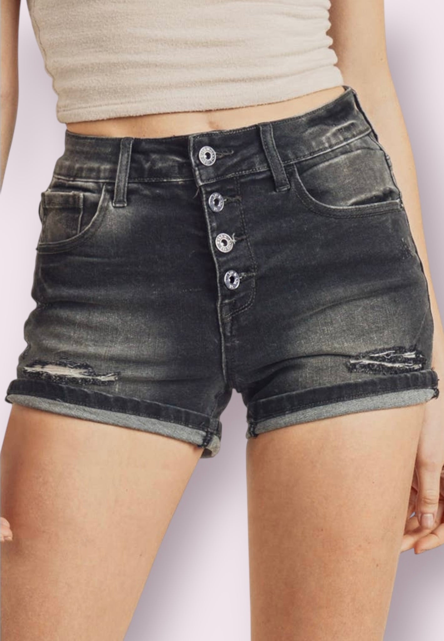 Black Distressed Cuffed Shorts