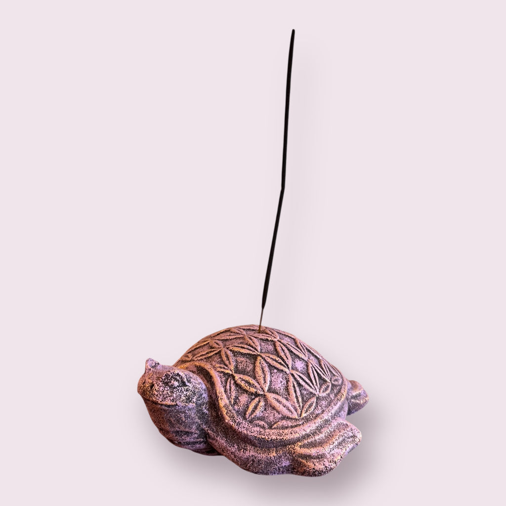 Flower of Life Turtle Volcanic Stone Statue Incense Holder