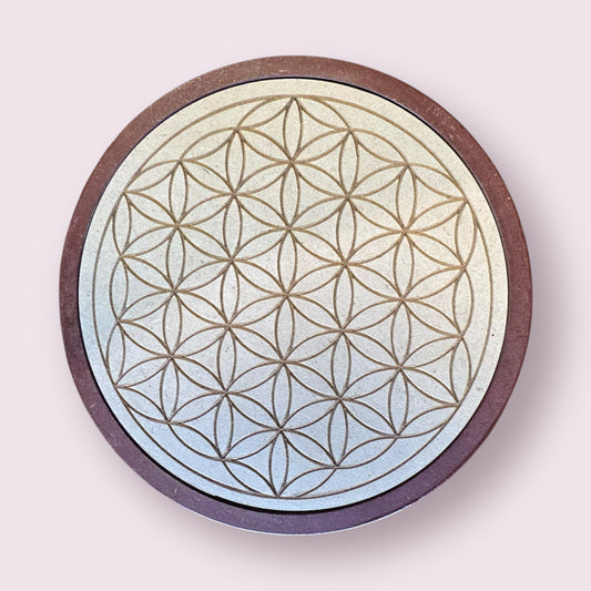 Wood Crystal Grid Dark Edge - Flower of Life (Each)