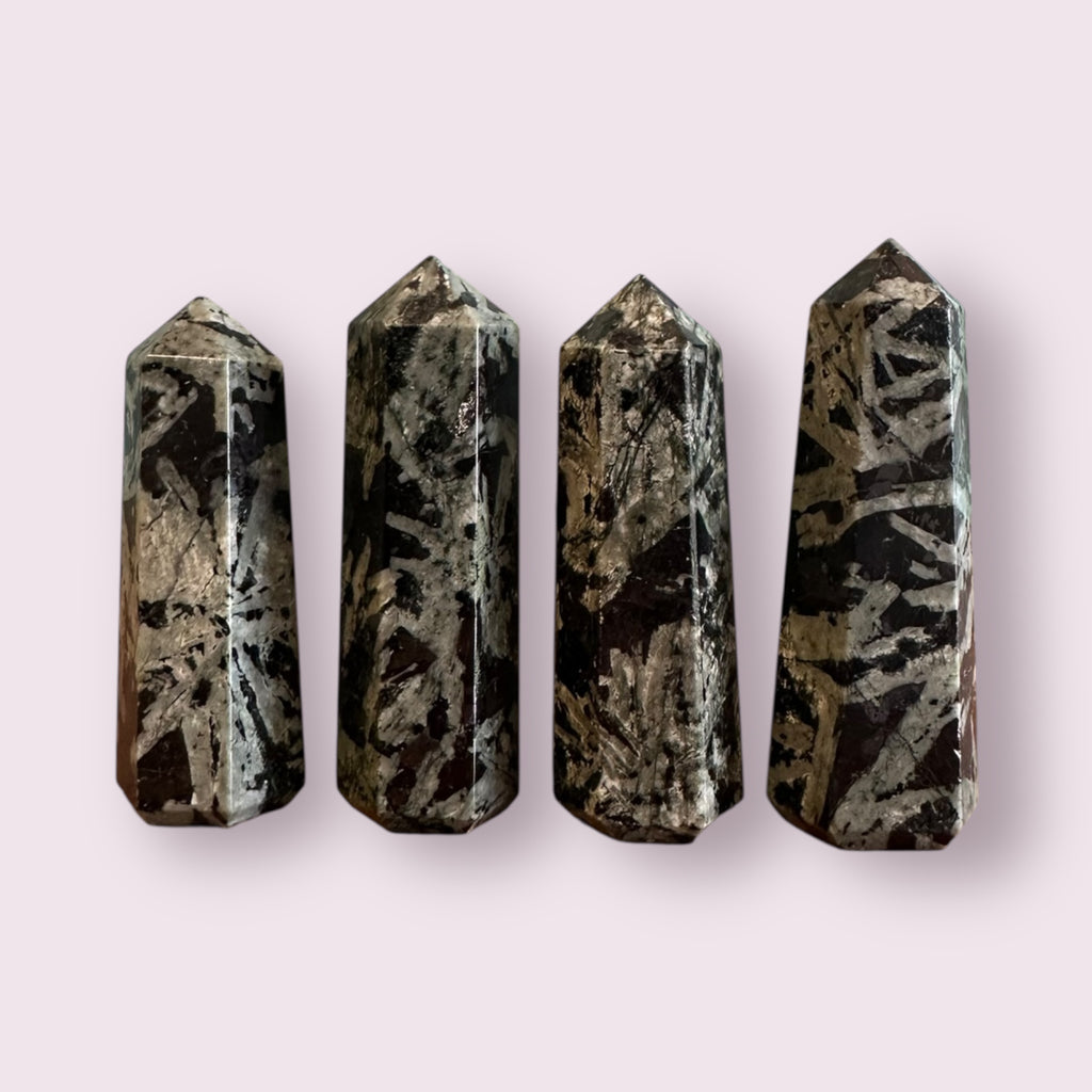 Green Flower Tourmaline Tapered Obelisk Standing Point