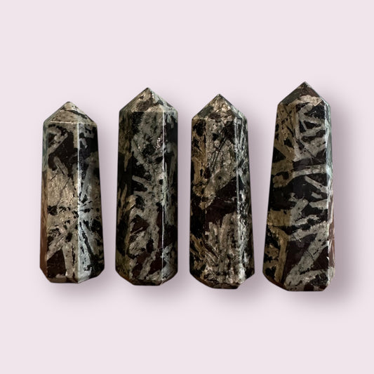 Green Flower Tourmaline Tapered Obelisk Standing Point