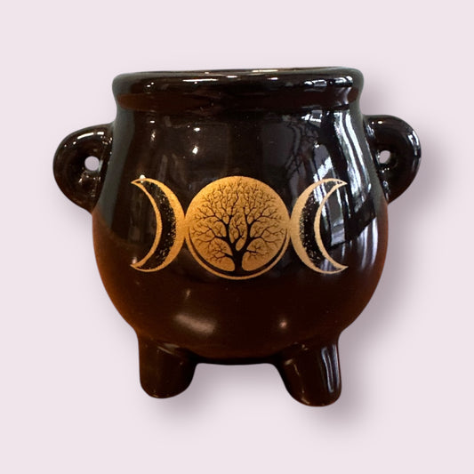 Ceramic Mini Cauldron - Triple Moon w/ Tree of Life