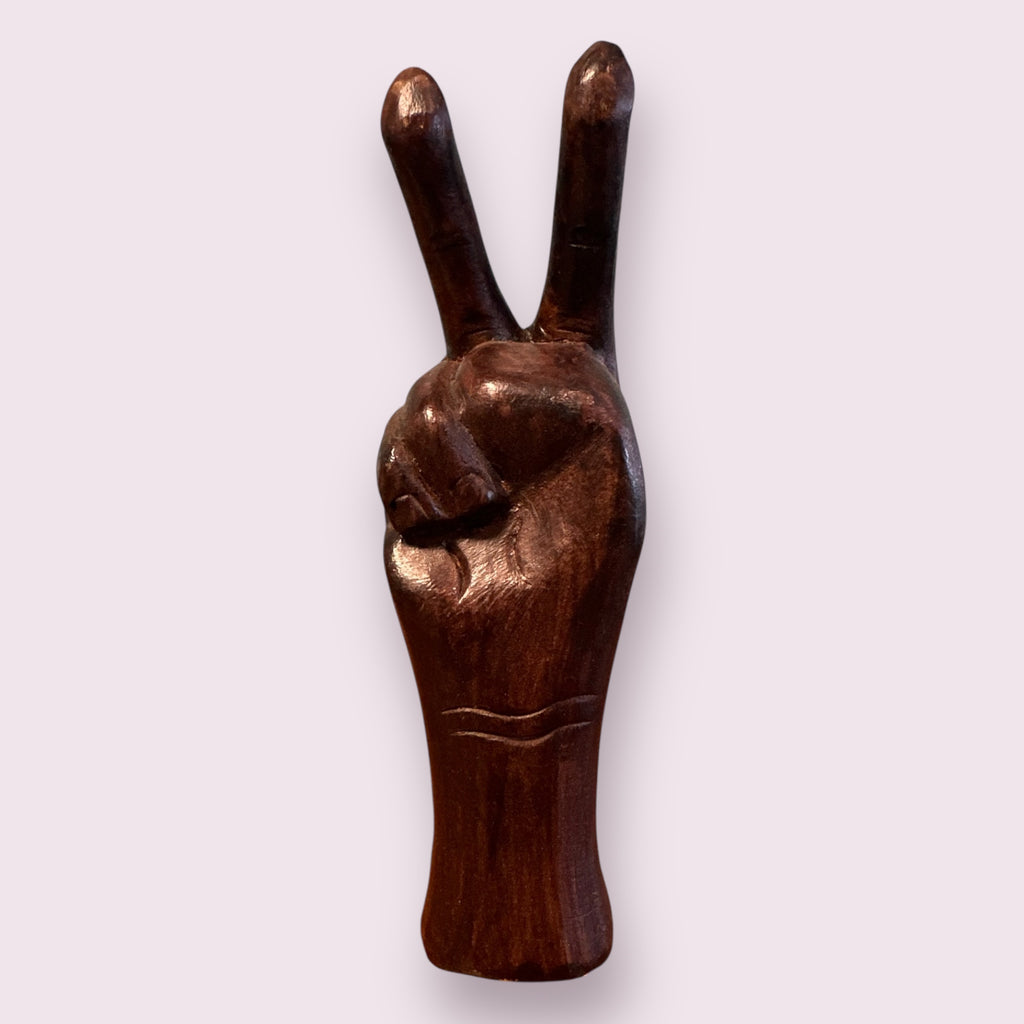 Don't Stop Believing Petite Hand Carved Wooden Peace Hand
