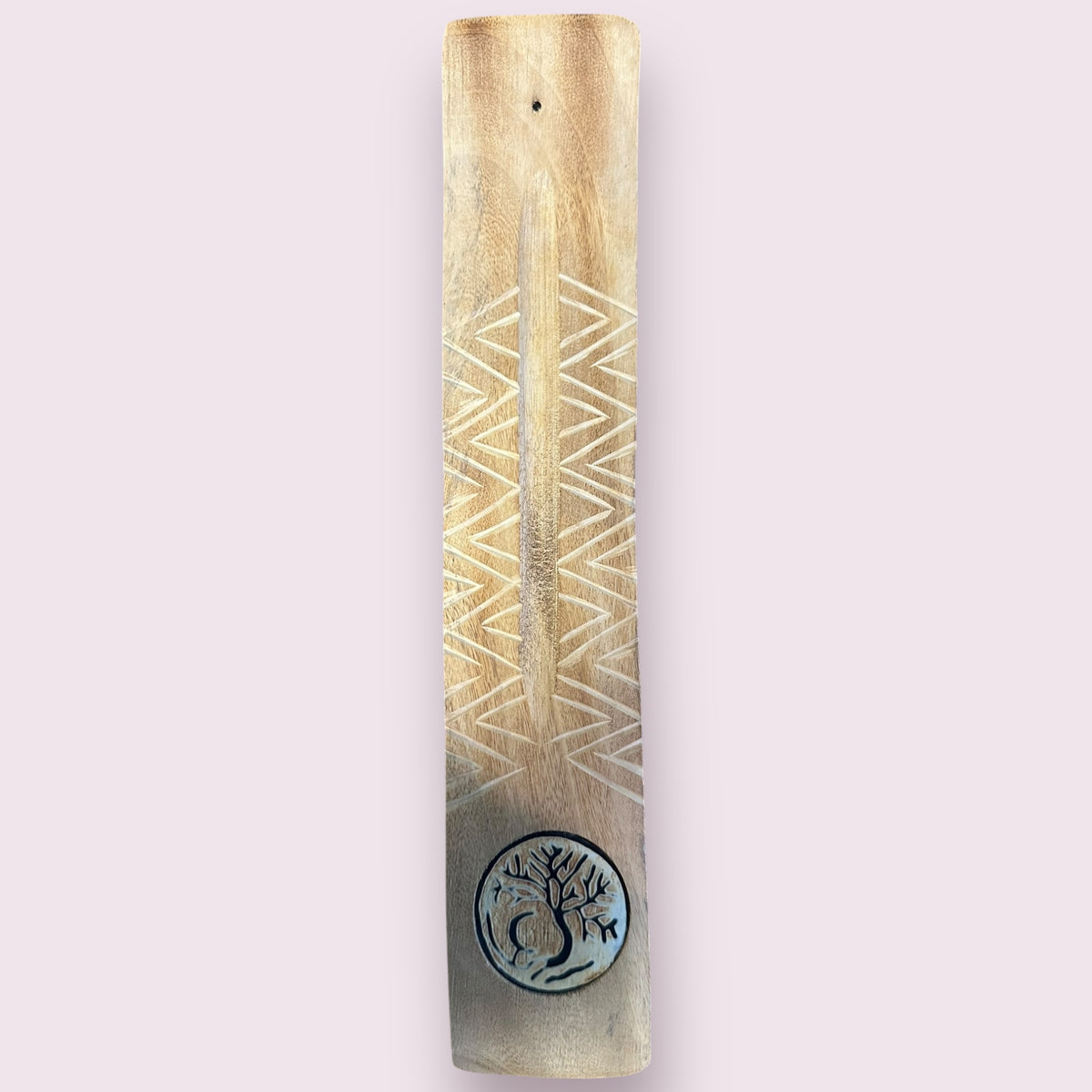 Tree w/moon Wide Engraved Wood Incense Holder