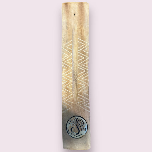 Tree w/moon Wide Engraved Wood Incense Holder