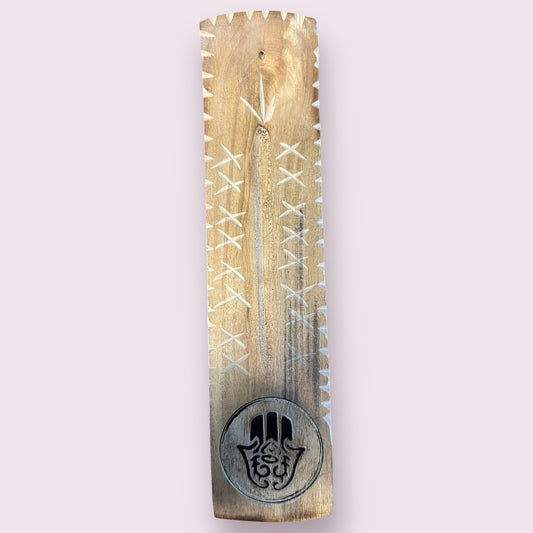 Fatima Hand Wide Engraved Wood Incense Holder