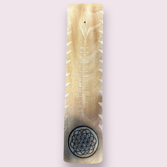 Flower of Life Wide Engraved Wood Incense Holder