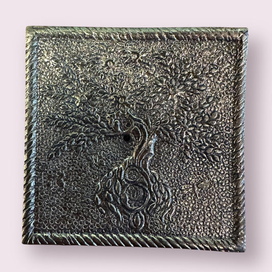 Tree of Life Aluminum Square Incense Holder Gold