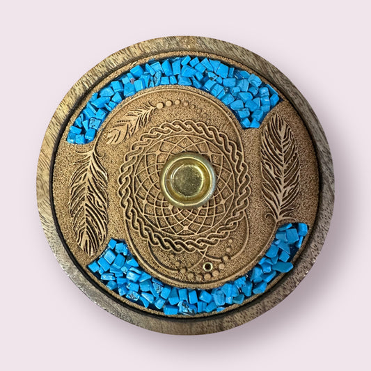 Dreamcatcher Laser Etched Wood Round Incense Holder