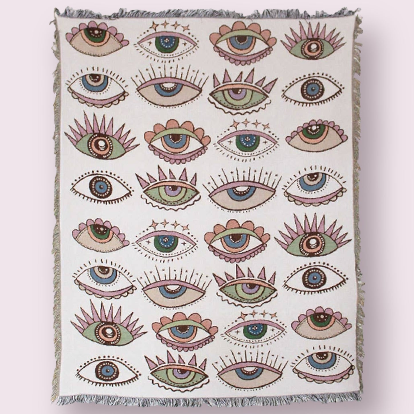 Evil Eye Cotton Heavy Throw Blanket w/ Fringe