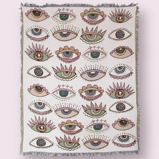 Evil Eye Cotton Heavy Throw Blanket w/ Fringe