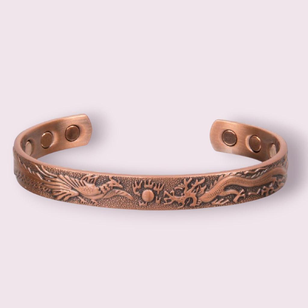 Magnetic Copper Bracelet - Phoenix & Dragon - Antique Copper