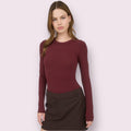 ROUND NECK LONG SLEEVE SWEATER KNIT BODYSUIT: OXBLOOD