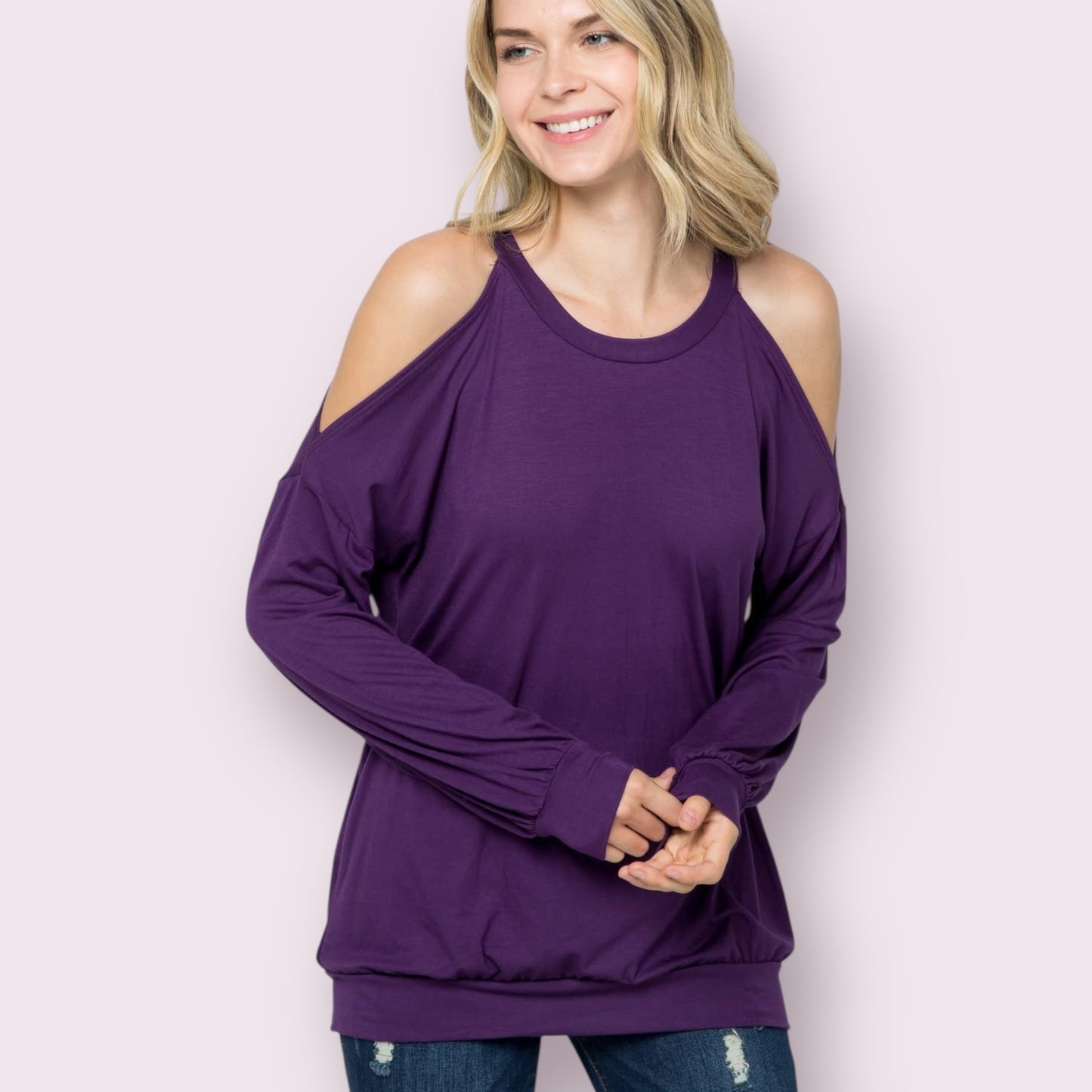 Long Sleeve Cold Shoulder top - Purple