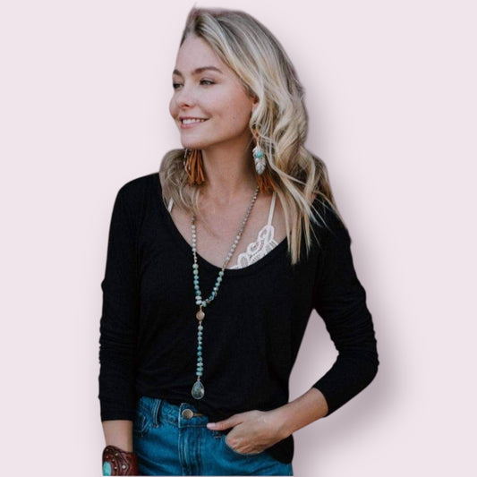 Ryder Long Sleeve Bralette Tee - Black