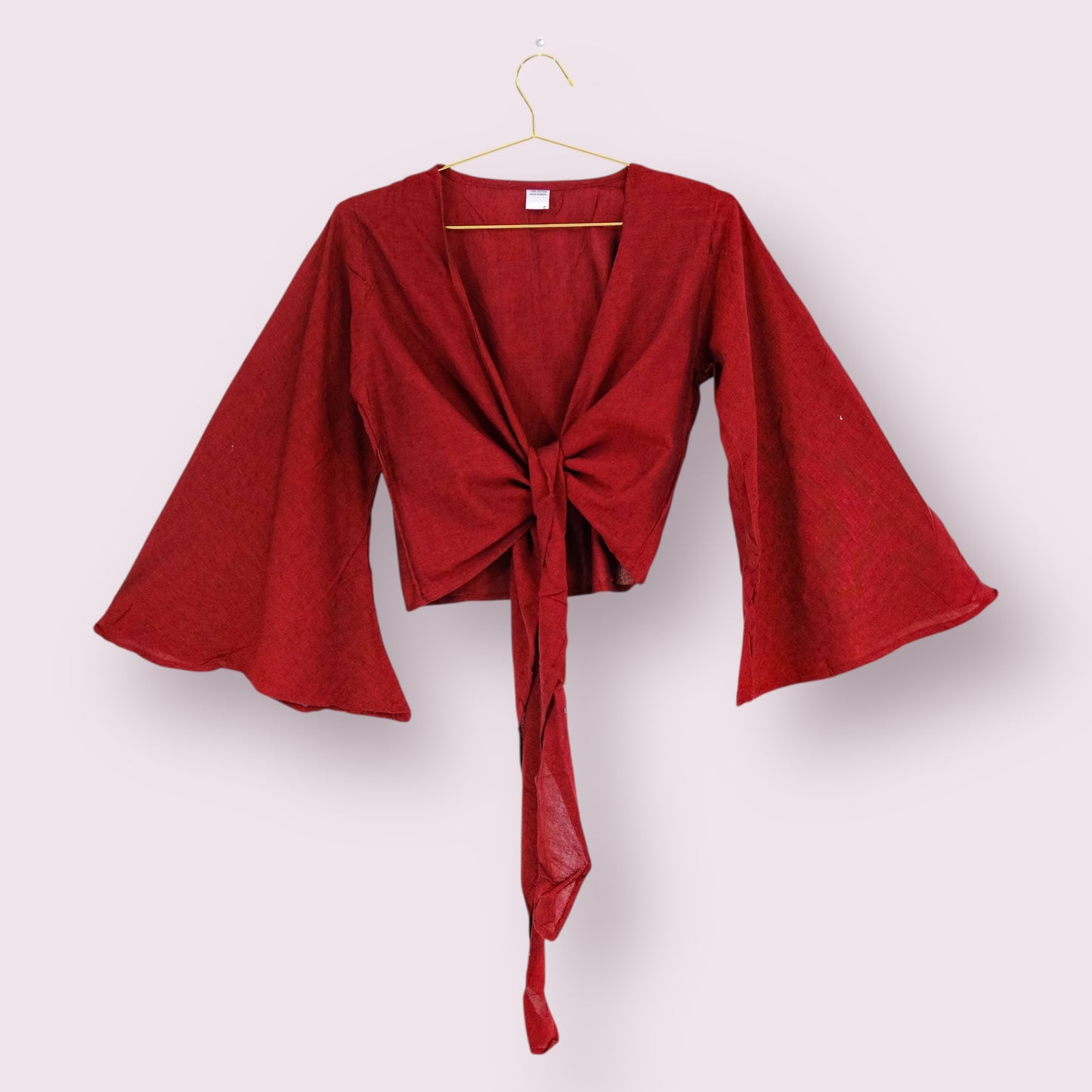 Red Bamboo Cotton Solid Wrap Top