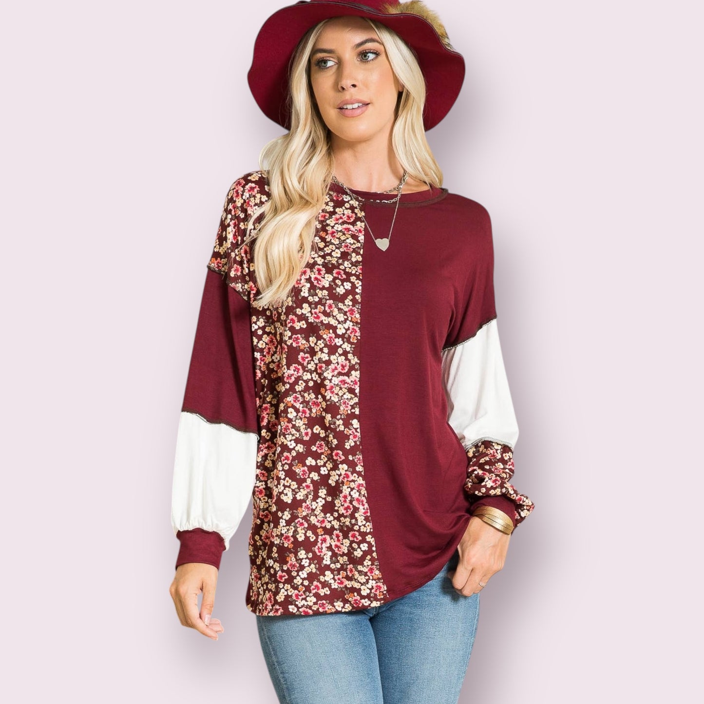 Floral Long Sleeve - Wine