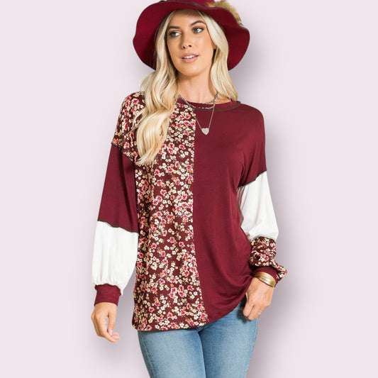 Floral Long Sleeve - Wine