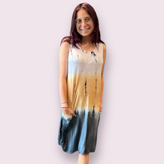 Dress Tie Dye With Front Pockets Sleeveless