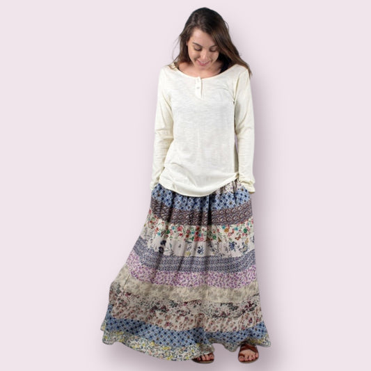 Smocked Top Tier Skirt - Blue