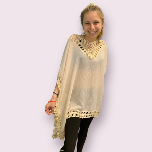 Cotton Poly Blend Crochet Poncho