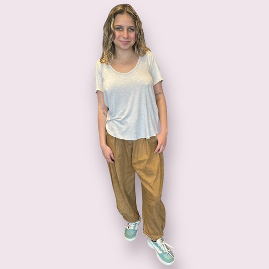 Scoop Neck Bralette Tee - Heather Oatmeal