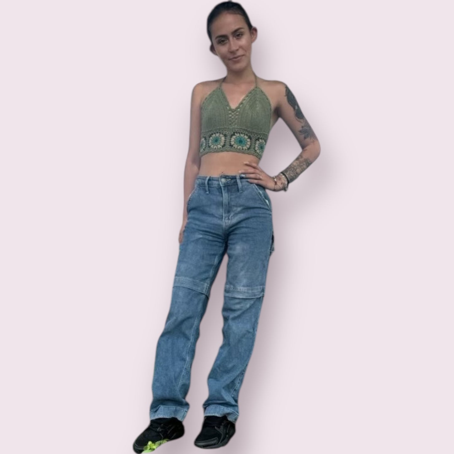 Granny Square Crochet Top: Olive