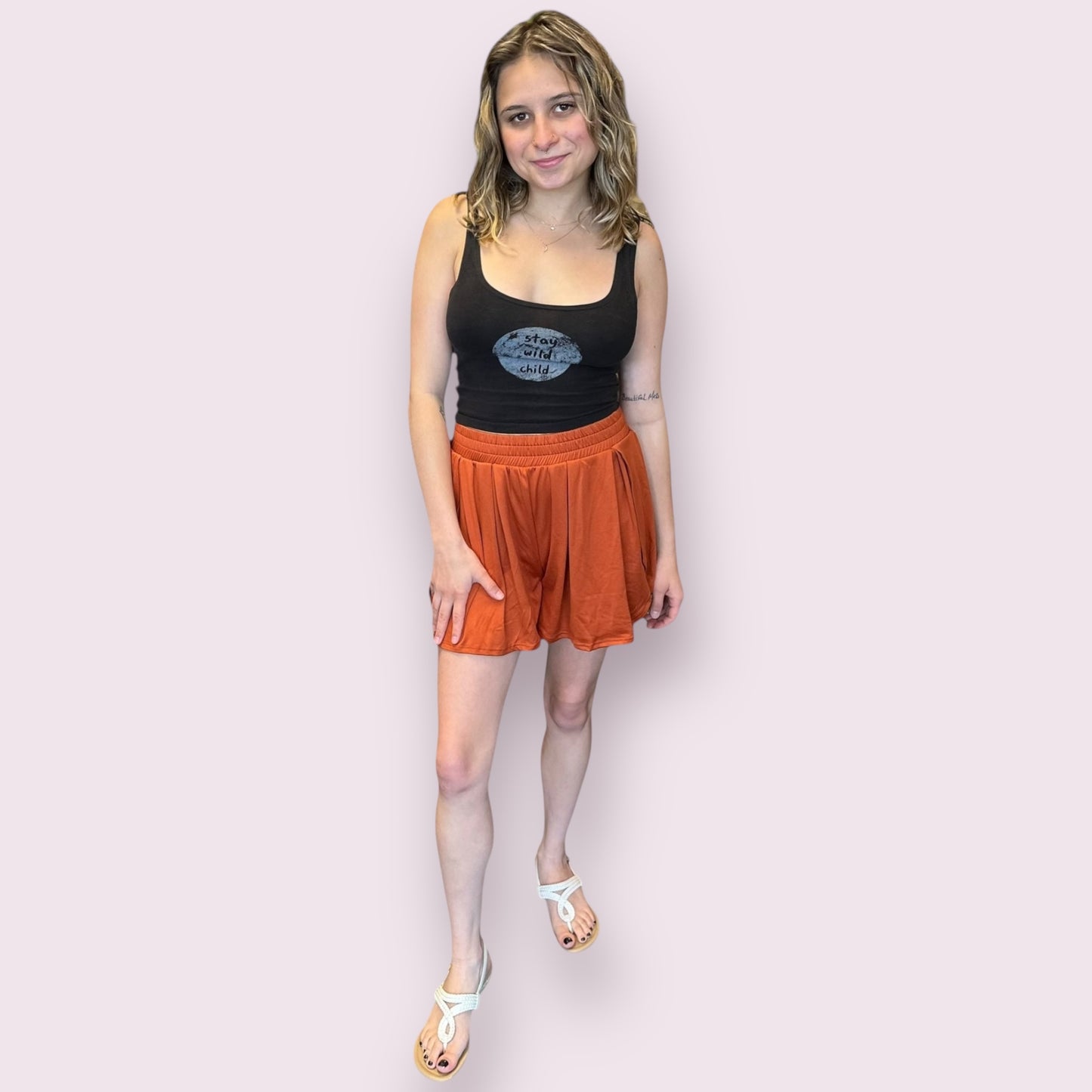 ELASTICIZED WAIST BAND LINING SHORTS1: Rust