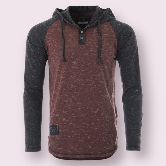 Long Sleeve Contrast Color Block Raglan Pullover Thin Hoodie Maroon/Black