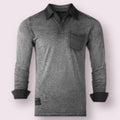 Long Sleeve Vintage Garment Oil Wash Pocket Polo Shirts Charcoal