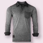 Long Sleeve Vintage Garment Oil Wash Pocket Polo Shirts Charcoal