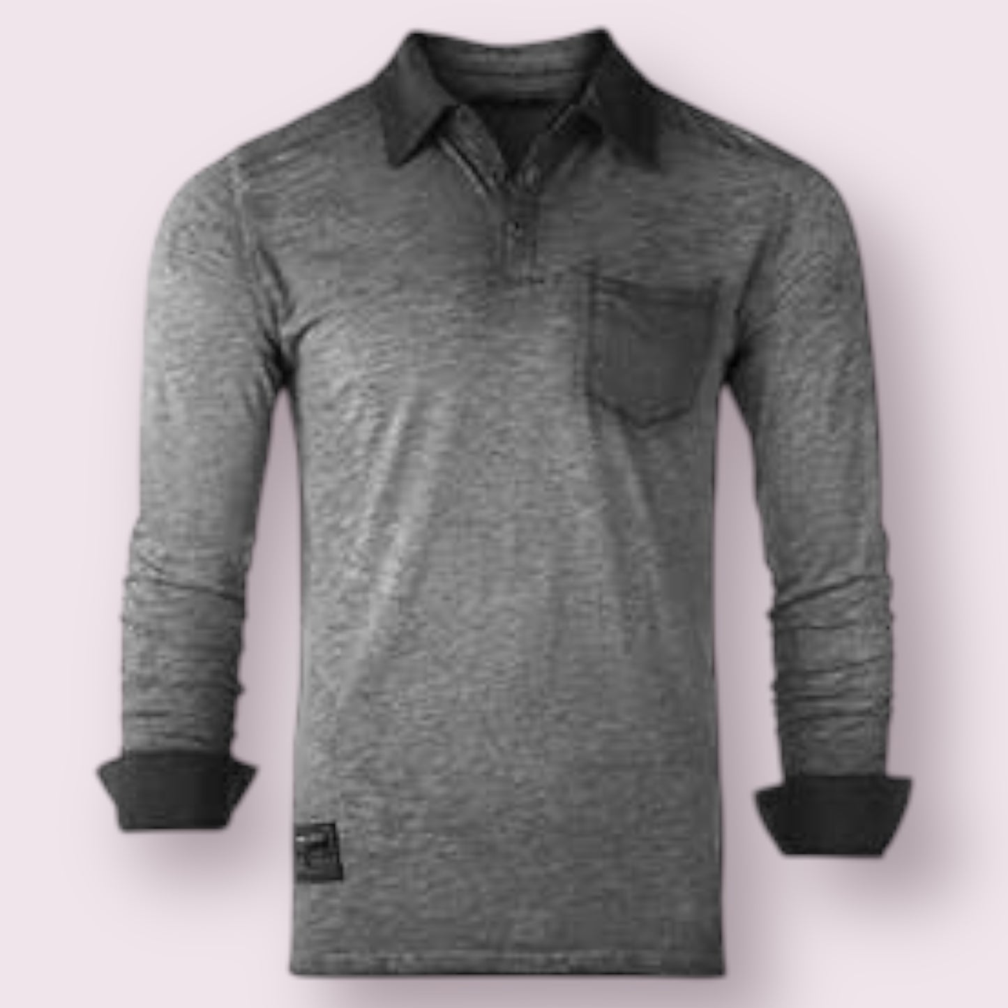 Long Sleeve Vintage Garment Oil Wash Pocket Polo Shirts Charcoal