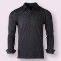 Long Sleeve Vintage Garment Oil Wash Pocket Polo Shirts Black