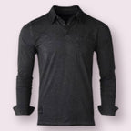 Long Sleeve Vintage Garment Oil Wash Pocket Polo Shirts Black