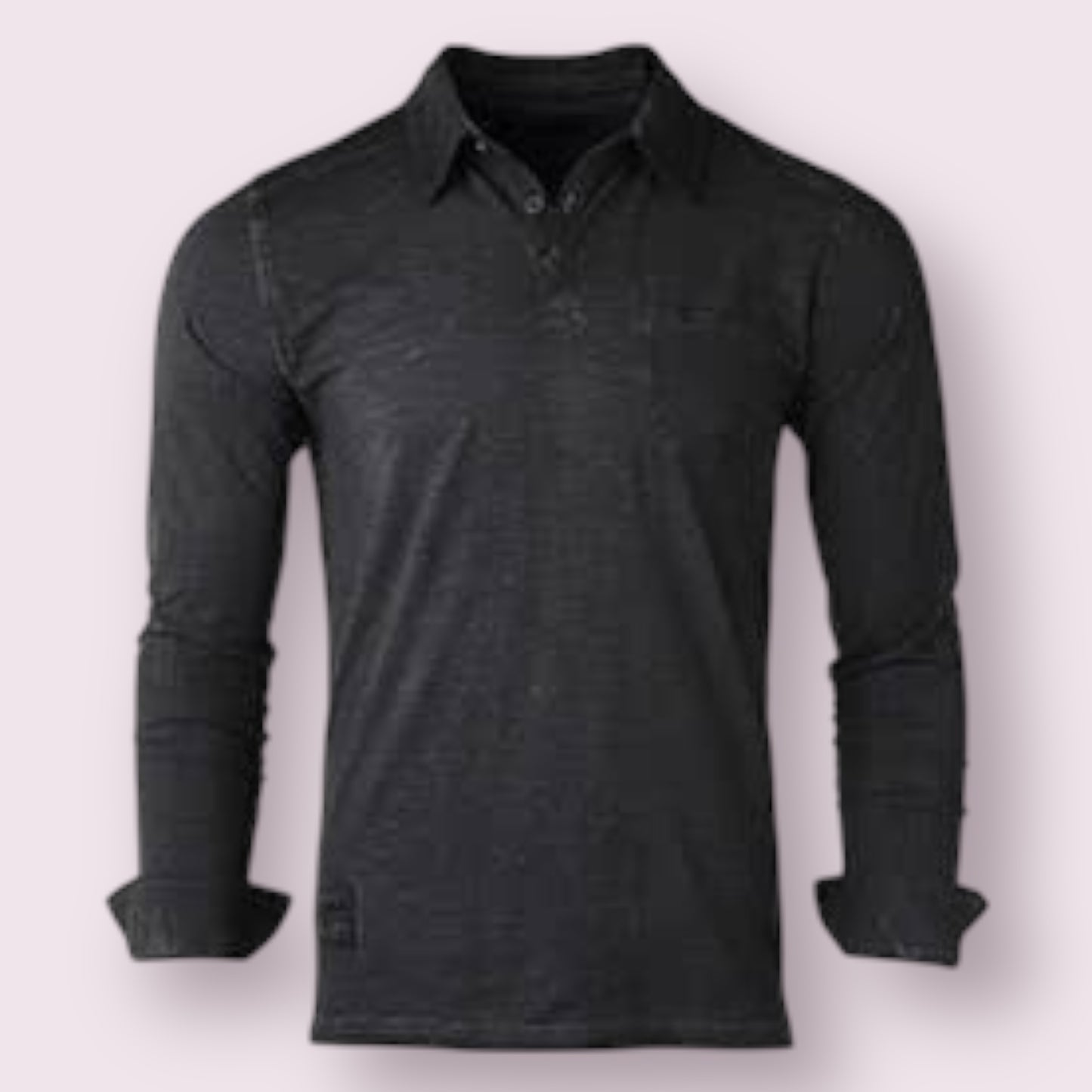 Long Sleeve Vintage Garment Oil Wash Pocket Polo Shirts Black