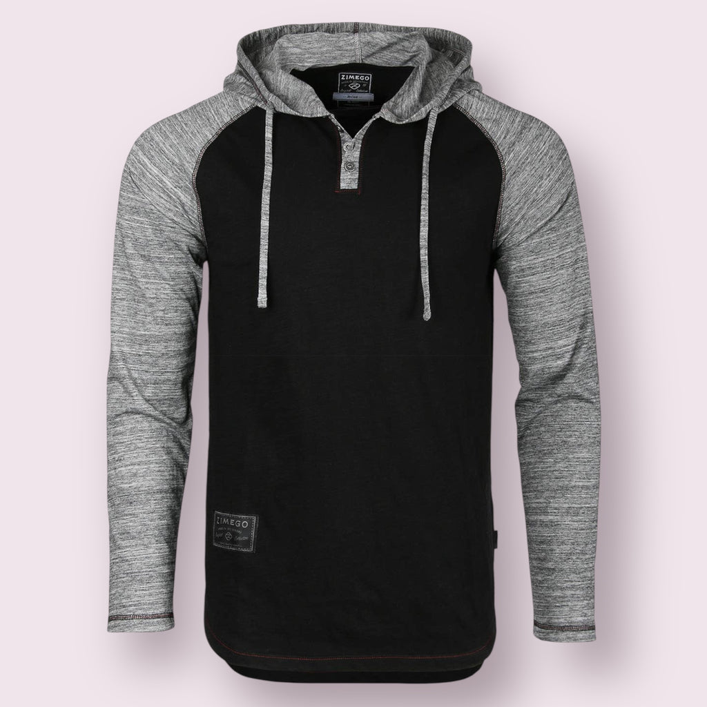 Long Sleeve Contrast Color Block Raglan Pullover Thin Hoodie Black/Grey