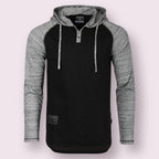 Long Sleeve Contrast Color Block Raglan Pullover Thin Hoodie Black/Grey