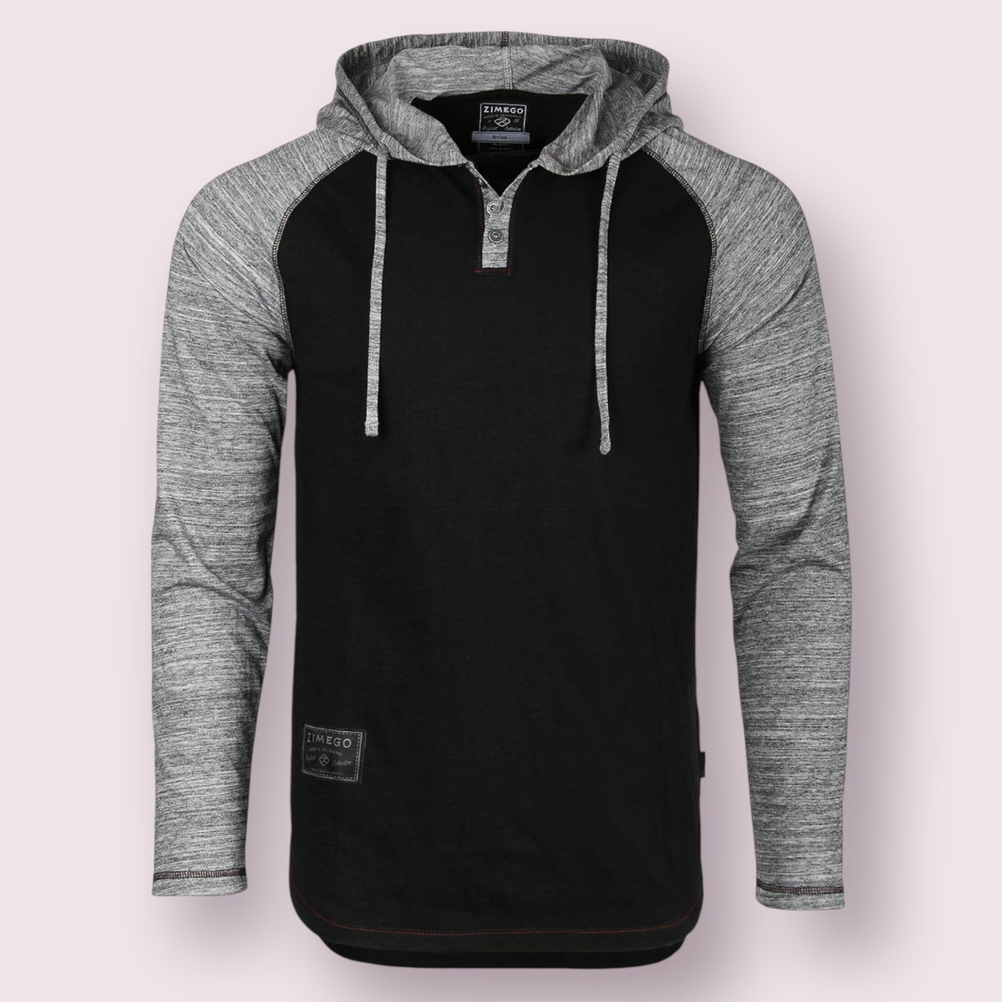 Long Sleeve Contrast Color Block Raglan Pullover Thin Hoodie Black/Grey