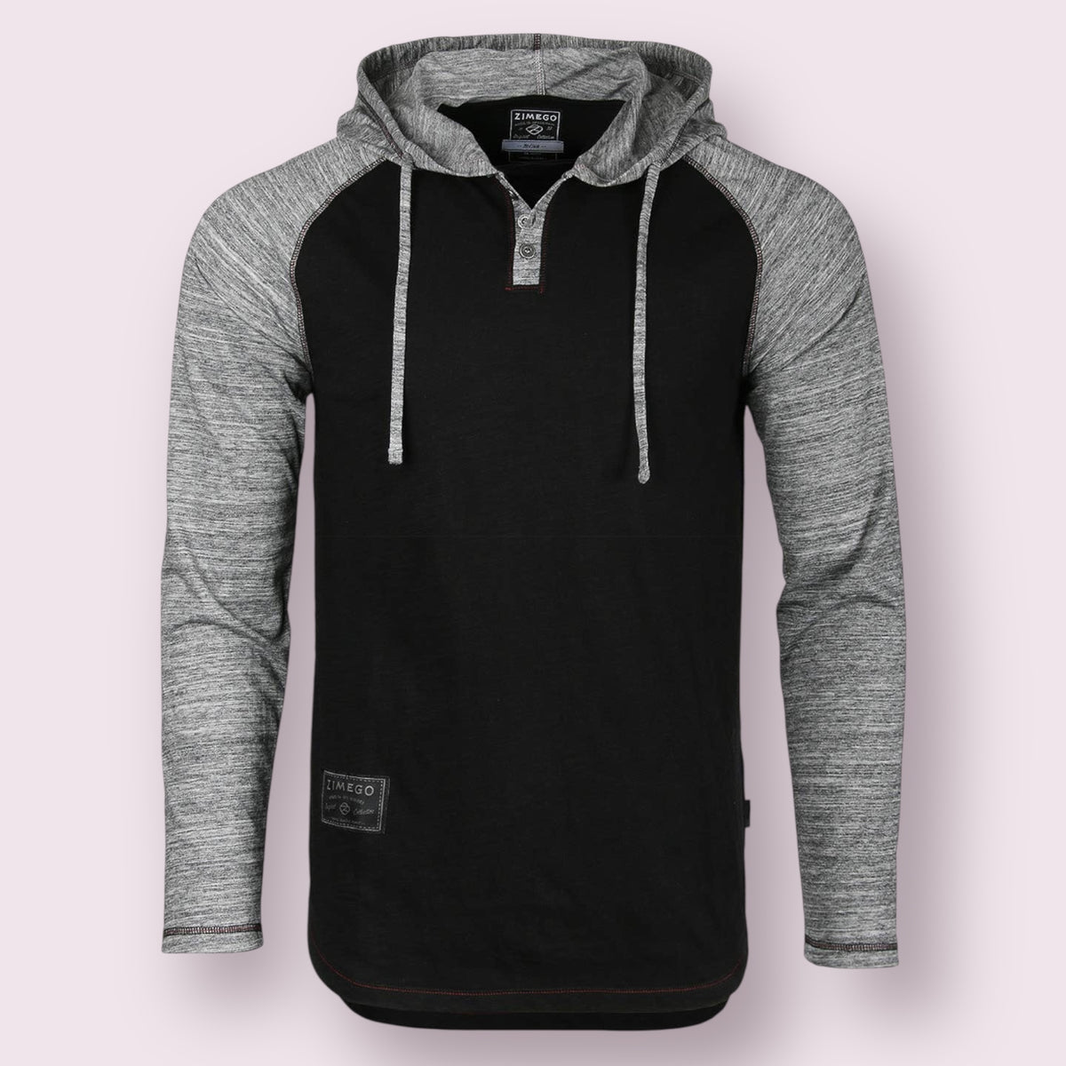 Long Sleeve Contrast Color Block Raglan Pullover Thin Hoodie Black/Grey