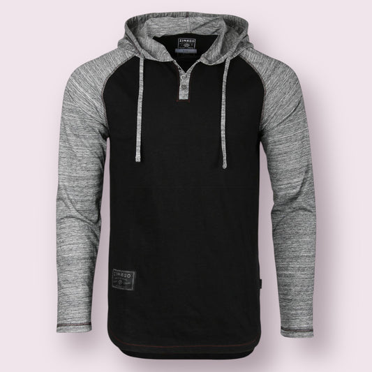 Long Sleeve Contrast Color Block Raglan Pullover Thin Hoodie Black/Grey