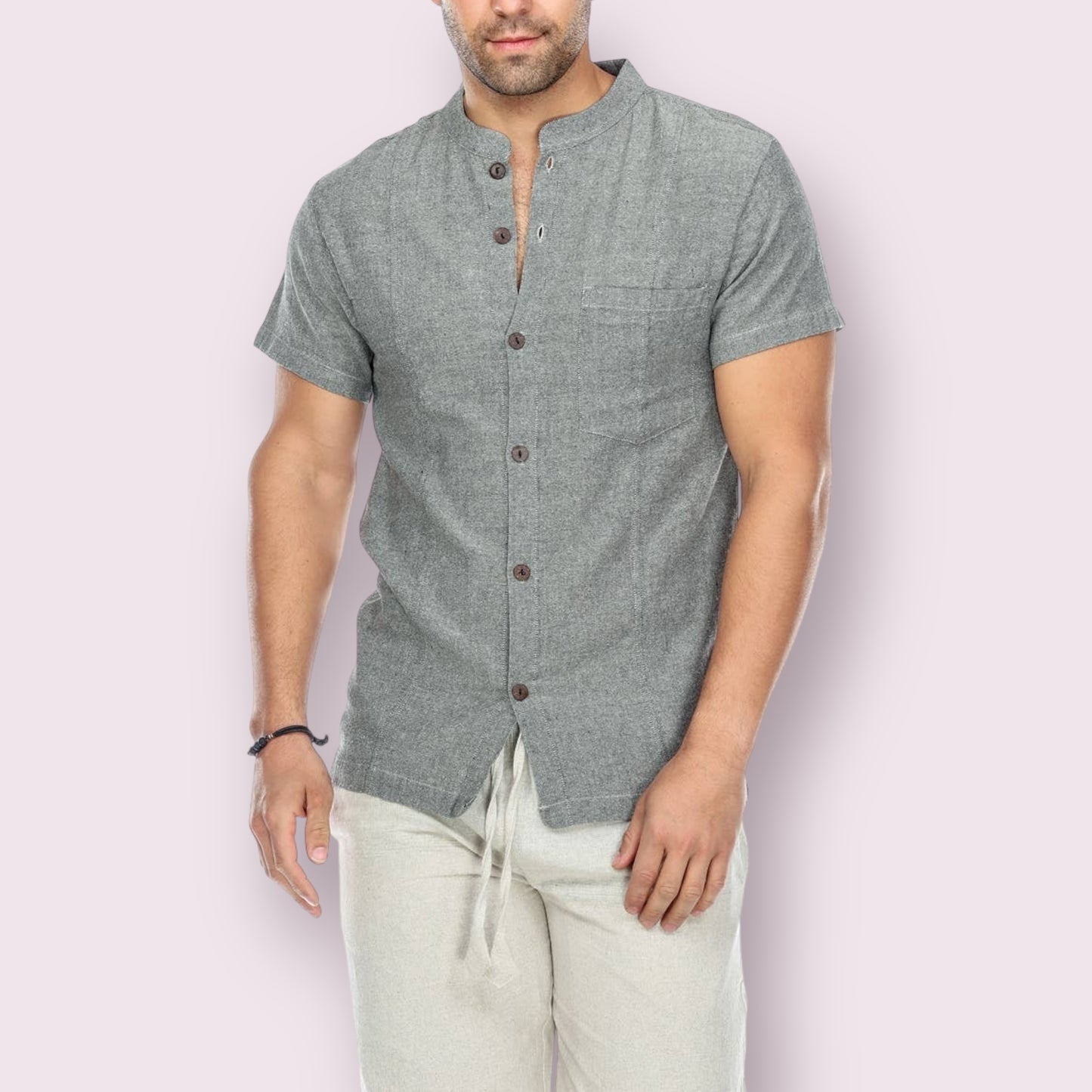 Grey Button Up Shirt Solid Color