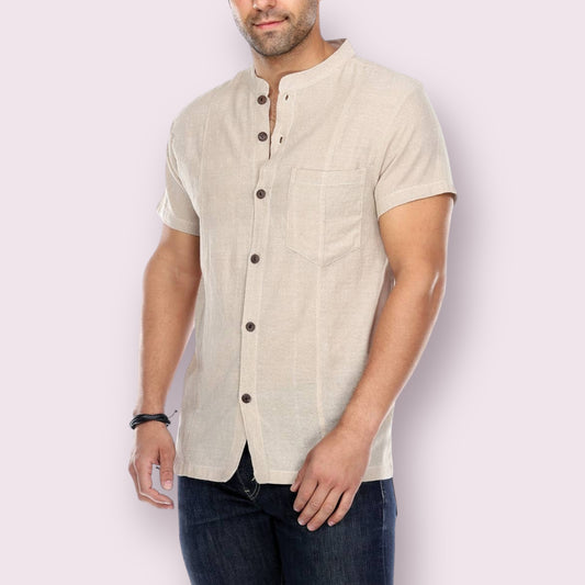 Natural Button Up Shirt Solid Color