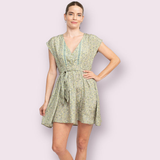V Neck Babydoll Dress: Sage