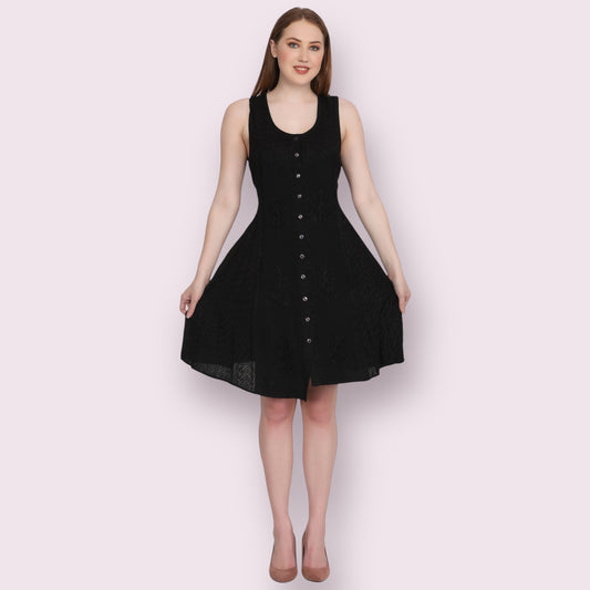 Black Button Up Embroidery Dress