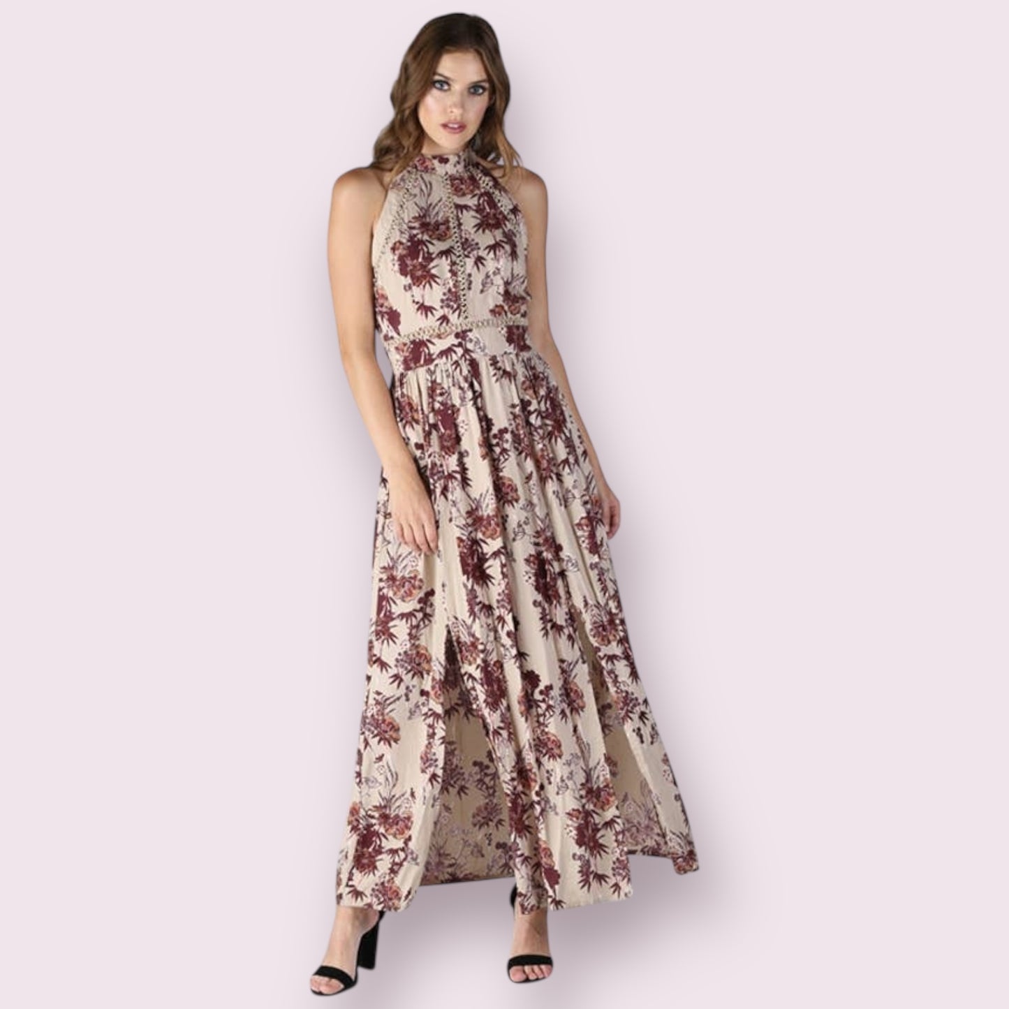 Floral Hem Neck Maxi Dress