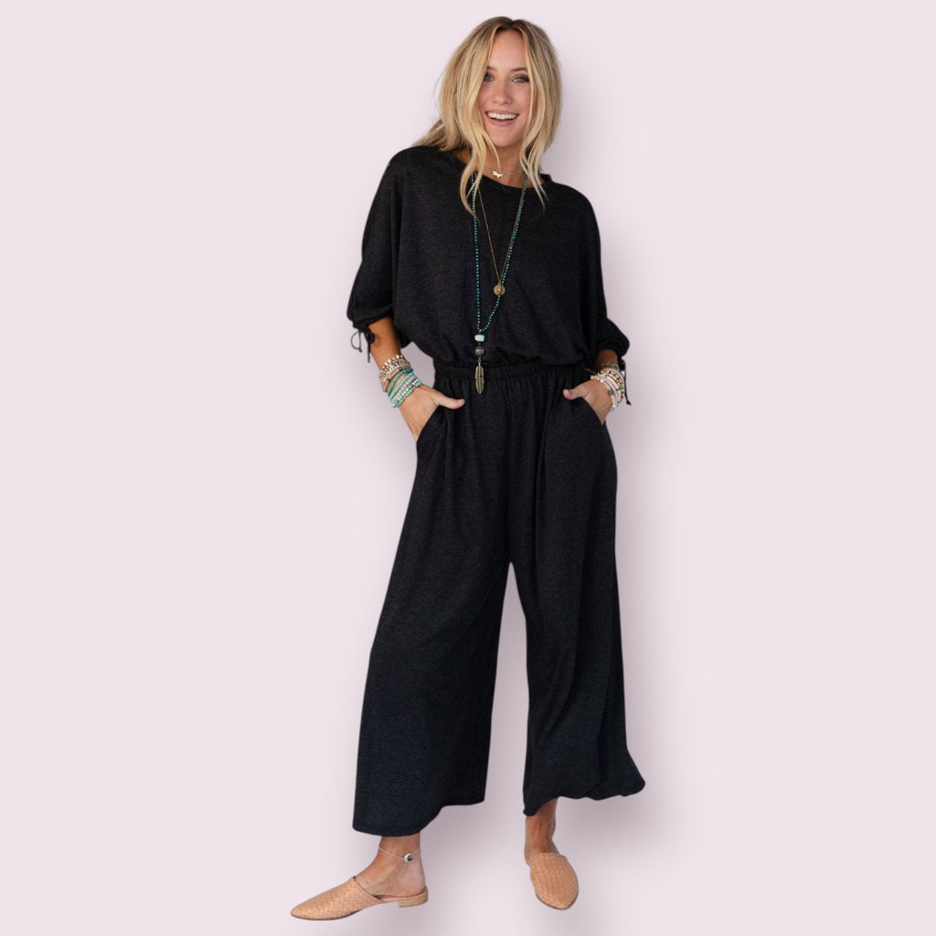 Carolina Comfy Wide Leg Jumpsuit - Charcoal