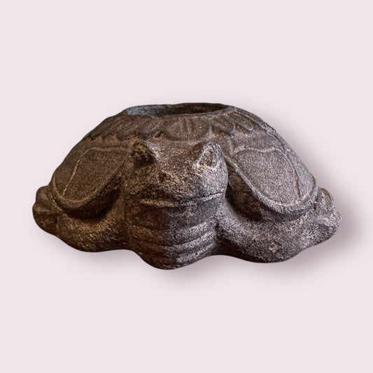 Volcanic Stone Statue T-Light Holder - Lotus Turtle Black