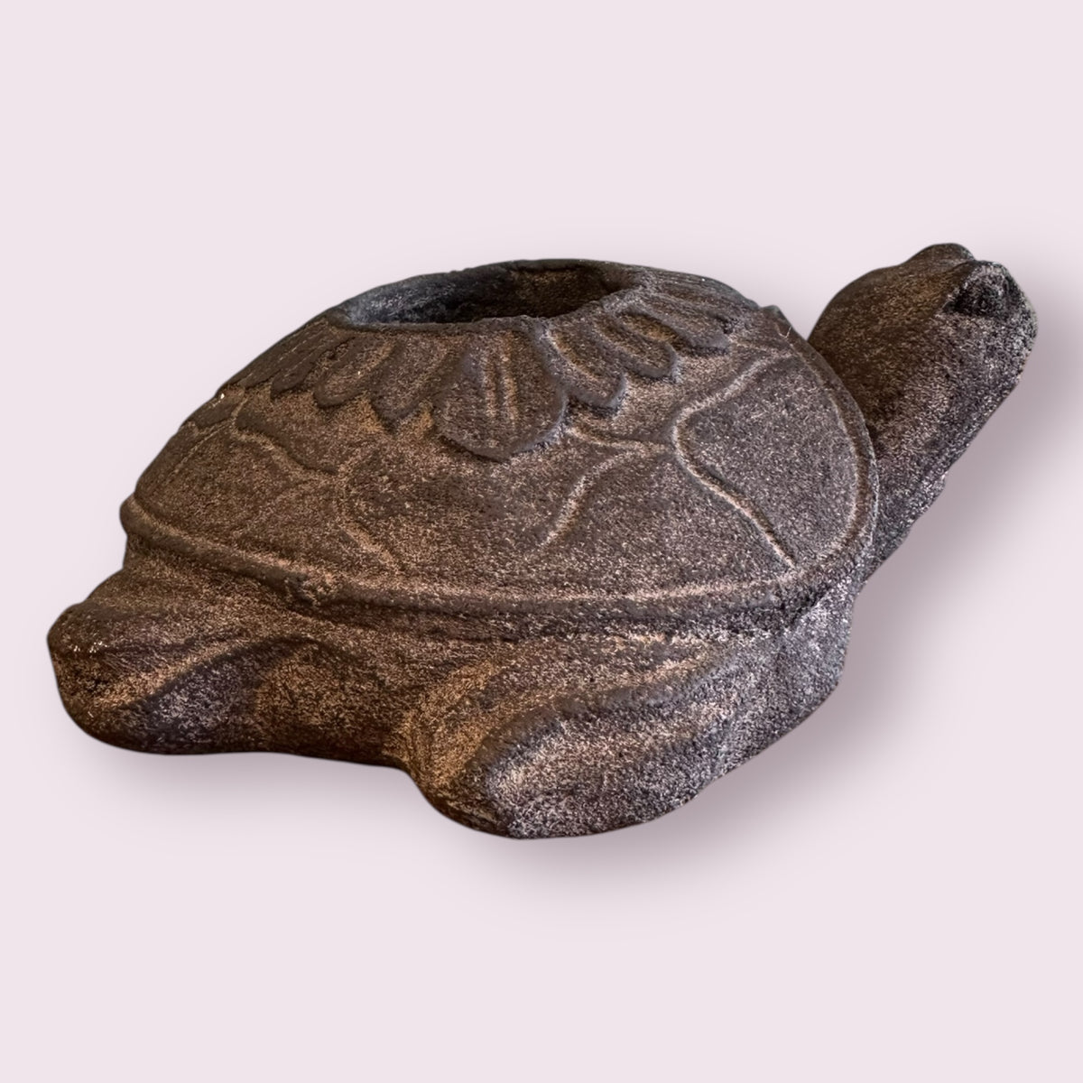 Volcanic Stone Statue T-Light Holder - Lotus Turtle Black