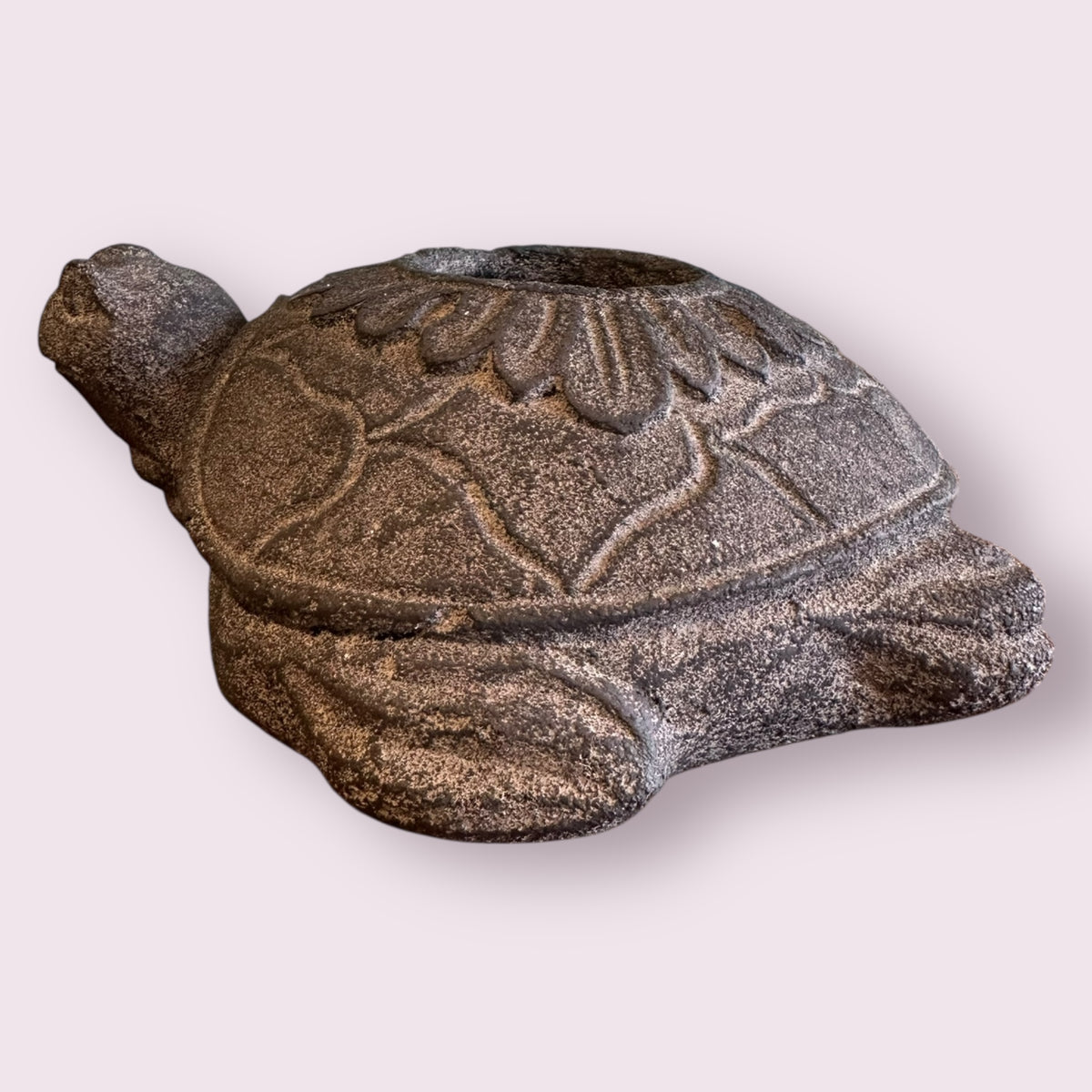 Volcanic Stone Statue T-Light Holder - Lotus Turtle Black